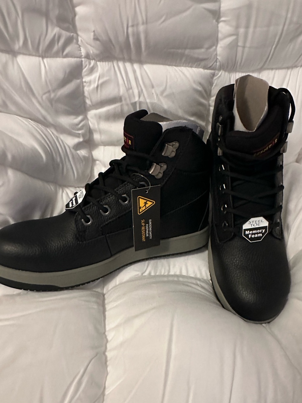 Eurostar Connor Mens Steel Toe Work Boots Black Slip Resistant Size 8 NIB